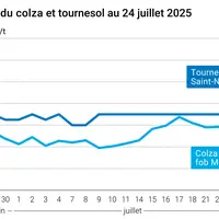 Graphique prix colza tournesol France du 24 juillet 2025