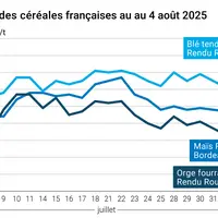 Graphique prix blé orge maïs France du 4 août 2025