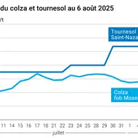 Graphique prix colza tournesol France du 6 août 2025