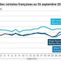 Graphique prix blé maïs orge France au 26 septembre 2025