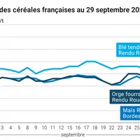 Graphique prix blé orge maïs France du 29 septembre 2025