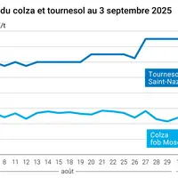 Graphique prix colza tournesol France du 3 septembre 2025