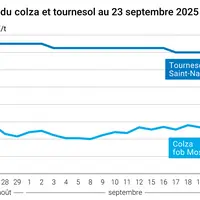 Graphique prix colza tournesol France du 23 septembre 2025