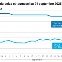 Graphique prix colza tournesol France du 24 septembre 2025