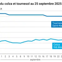 Graphique prix colza tournesol France du 25 septembre 2025