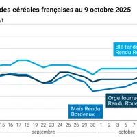 Graphique prix blé orge maïs France au 9 octobre 2025
