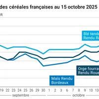 Graphique prix blé orge maïs France du 15 octobre 2025
