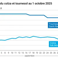 Graphique prix colza tournesol France du 1er octobre 2025
