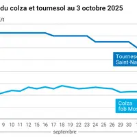 Graphique prix colza tournesol France du 3 octobre 2025