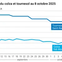 Graphique prix colza tournesol France au 8 octobre 2025