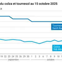 Graphique prix colza tournesol France du 15 octobre 2025