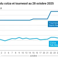 Graphique prix colza tournesol France du 28 octobre 2025