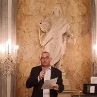 Stéphane Ménard, président de la Bourse de Commerce de Rouen, lors de son discours pour célébrer les 100 ans de la Bourse de la ville normande, dans l