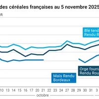 Graphique prix blé maïs orge France au 5 novembre 2025