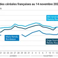 Graphique prix blé maïs orge France au 14 novembre 2025