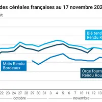 Graphique prix blé maïs orge France au 17 novembre 2025