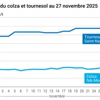 Graphique prix colza tournesol France au 27 novembre 2025