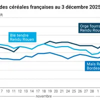 Graphique prix blé maïs orge France au 3 décembre 2025