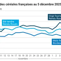 Graphique prix blé maïs orge France au 5 décembre 2025