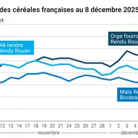 Graphique prix blé maïs orge France au 8 décembre 2025