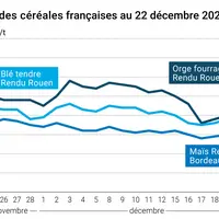 Graphique prix blé maïs orge France au 22 décembre 2025