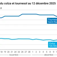 Graphique prix colza tournesol France au 12 décembre 2025