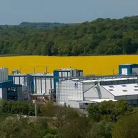 Champs de colza et usine de trituration
