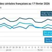 Graphique prix blé maïs orge France au 17 février 2026