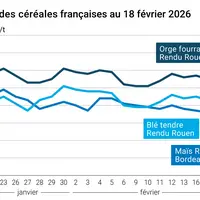 Graphique prix blé maïs orge France au 18 février 2026