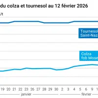 Graphique prix colza tournesol France au 12 février 2026
