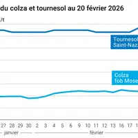 Graphique prix colza tournesol France au 20 février 2026