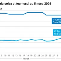 Graphique prix colza tournesol France au 5 mars 2026