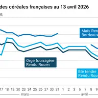 Graphique prix blé maïs orge France au 13 avril 2026