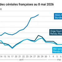 Graphique prix blé maïs orge France au 8 mai 2026