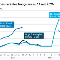 Graphique prix blé orge maïs France au 14 mai 2026