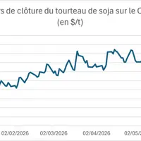 Courbe des cours du tourteau de soja coté sur le CBOT