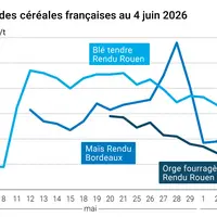 Graphique prix blé maïs orge France au 4 juin 2026