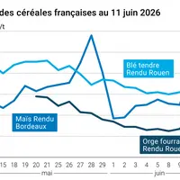 Graphique prix blé maïs orge France au 11 juin 2026