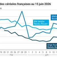 Graphique prix blé maïs orge France au 15 juin 2026