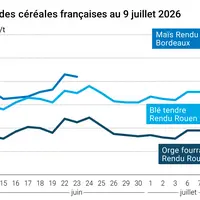 Graphique prix blé maïs orge France au 9 juillet 2026