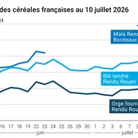 Graphique prix blé maïs orge France au 10 juillet 2026