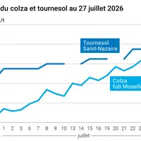 Graphique prix colza tournesol France au 27 juillet 2026