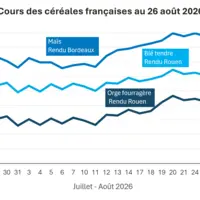 Graphique prix blé maïs orge France au 25 août 2026