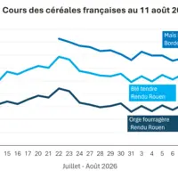 Graphique prix blé orge maïs France au 11 août 2026