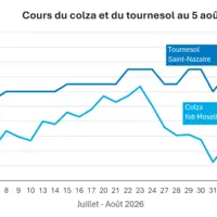 Graphique prix colza tournesol France au 5  août 2026