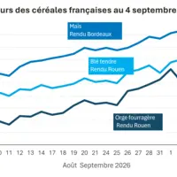 Graphique prix blé maïs orge France au 4 septembre 2026