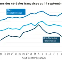 Graphique prix blé maïs orge France au 14 septembre 2026