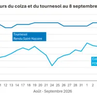 Graphique prix colza tournesol France au 8 septembre 2026