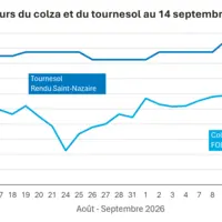 Graphique prix colza tournesol France au 14 septembre 2026