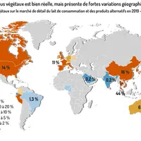 carte du monde, part des alternatives végétales sur le lait et les produits alternatifs